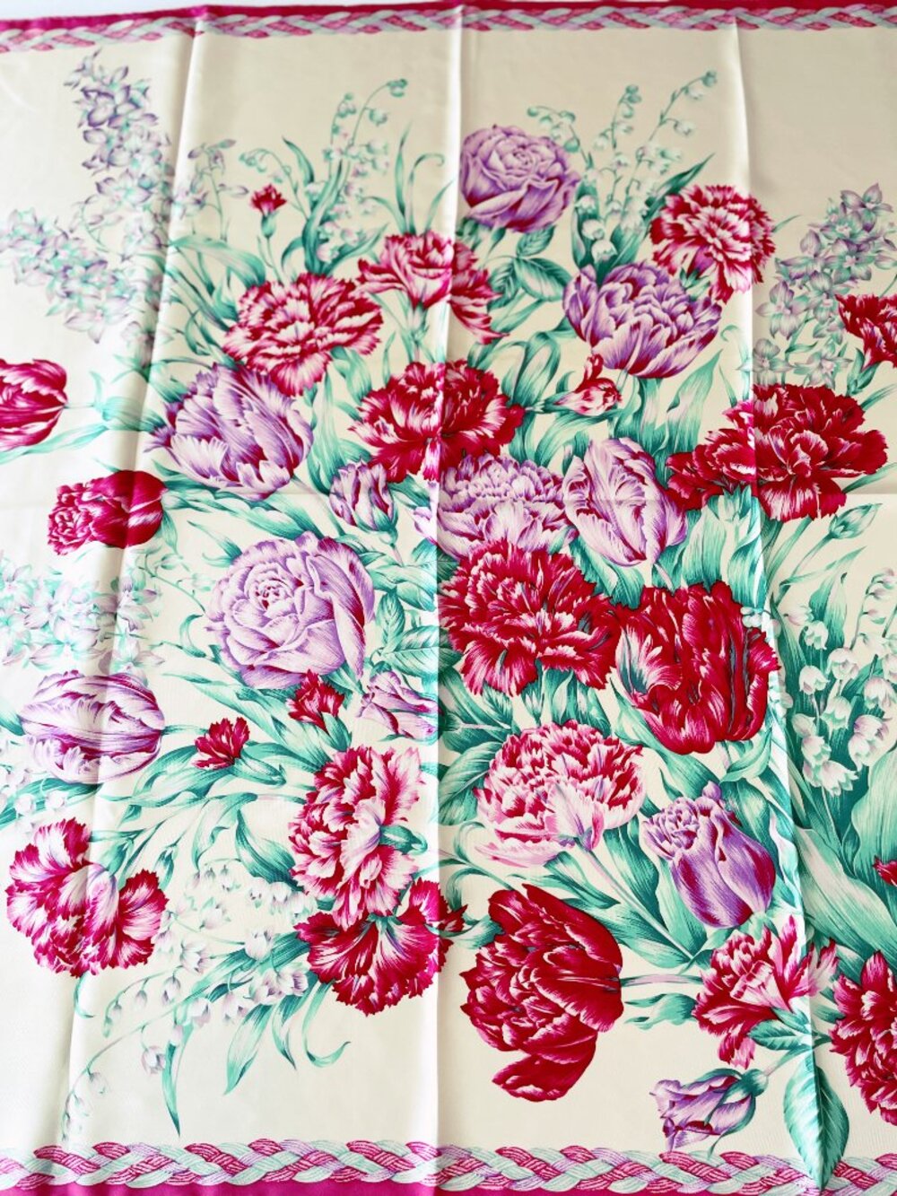 Vintage Christian Dior Silk Floral Scarf – 90cm / 35" Square – Made in Japan - Picture 5 of 16